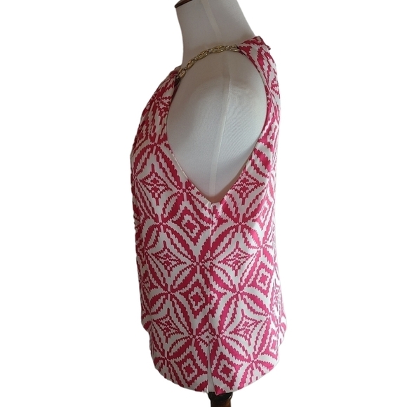 Milly 100% Silk Pink Gold Chain Tank 2 Preowned - Picture 4 of 9